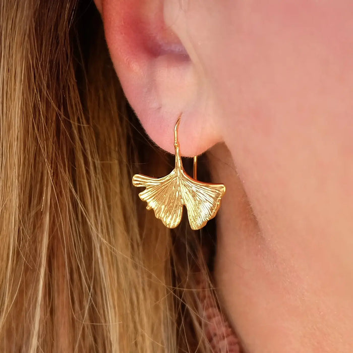 Ginko Leaf Hoop Earrings