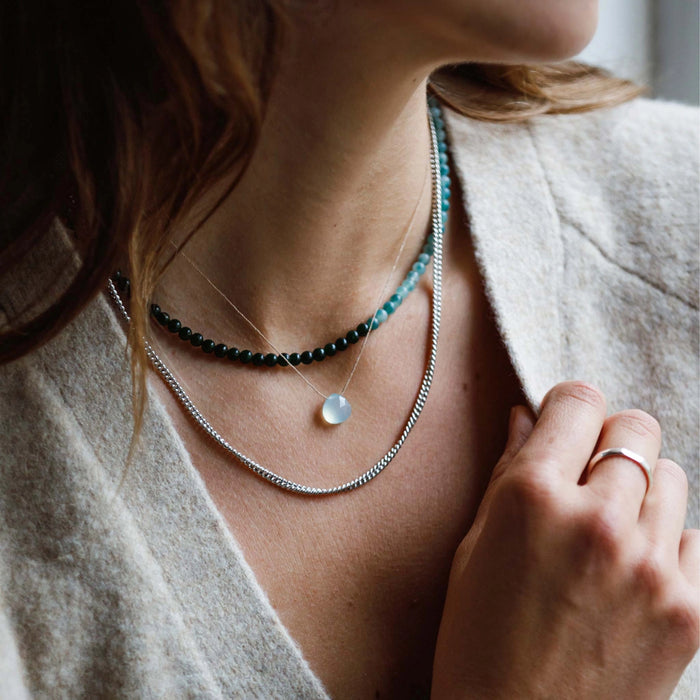 Sea glass Chalcedonay Fine Cord Necklace
