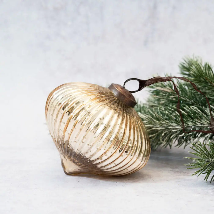 Large Ribbed Glass Lantern Gold