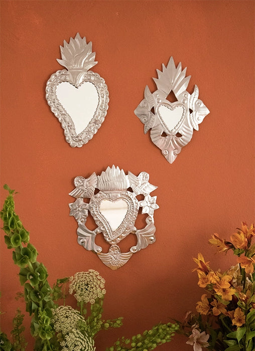 Mexican Metal Heart Wall Art Silver