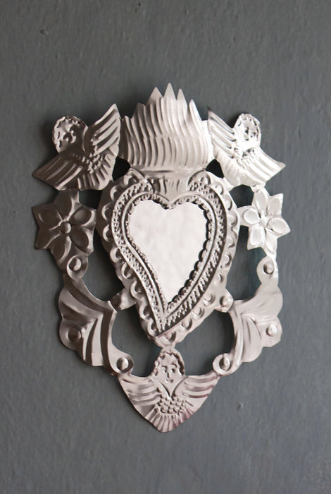 Mexican Metal Heart Wall Art Silver