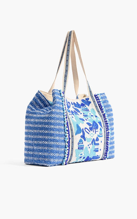 Silver Lake Blue Embellished Tote Bag