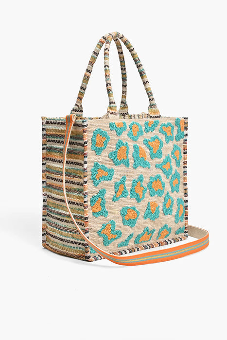 Luxe Leopard Beaded Tote Bag