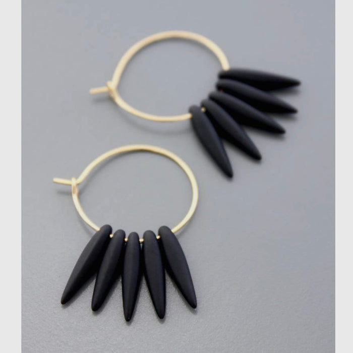 Black Glass Gold Plated Earrings