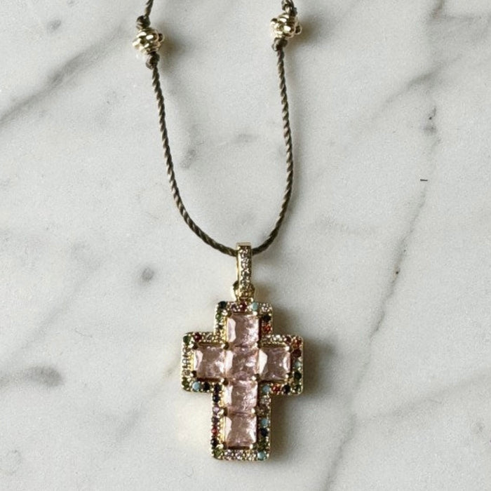 Anna Temple Pink Crystal Cross