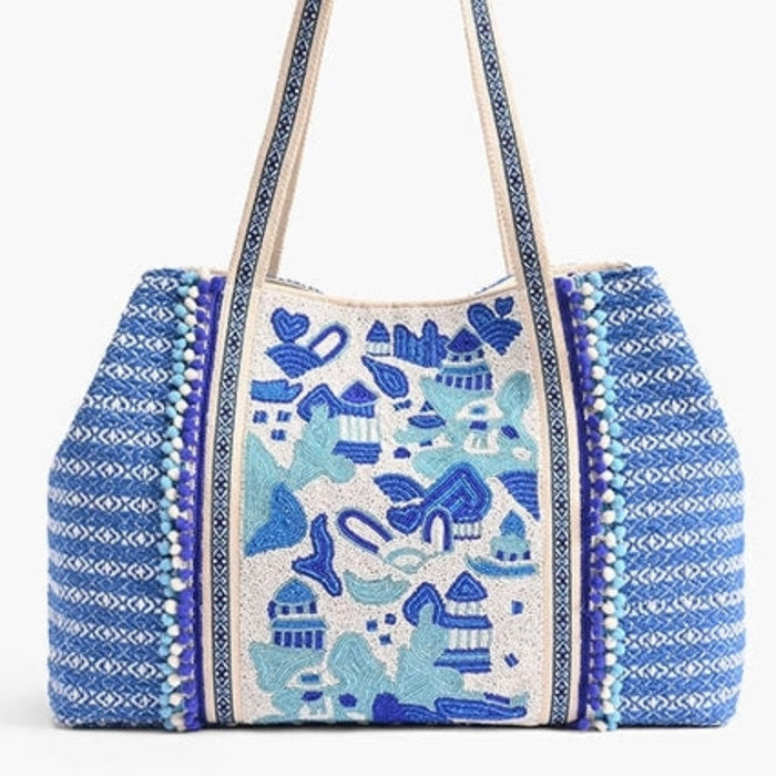 Silver Lake Blue Embellished Tote Bag