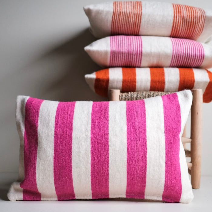 Oversize Stripe Wool Cushion Hot Pink