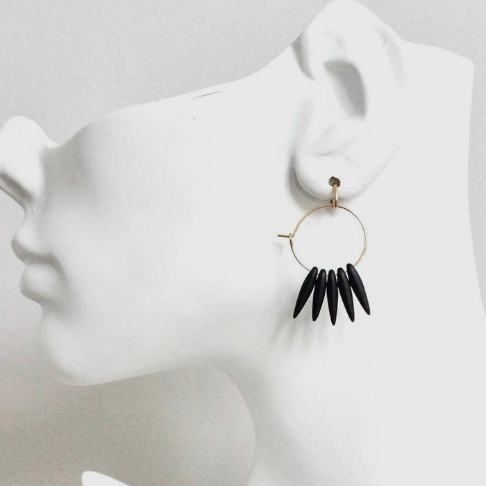 Black Glass Gold Plated Earrings