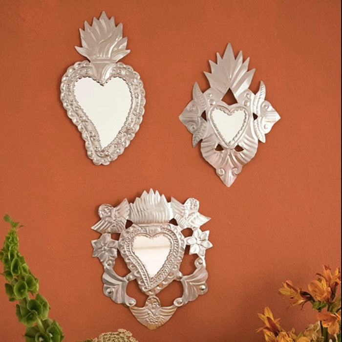 Mexican Metal Heart Wall Art Silver