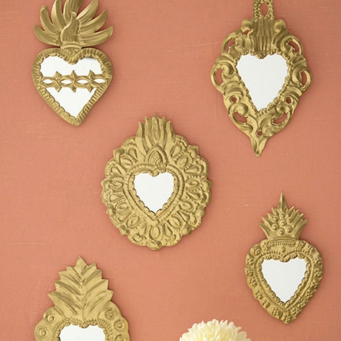 Mexican Metal Heart Wall Art Gold