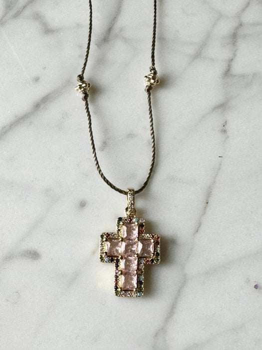 Anna Temple Pink Crystal Cross