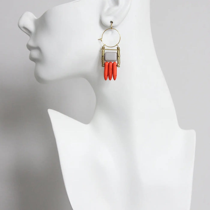 Red and Grey Stone Earrings