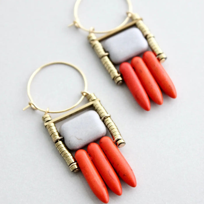 Red and Grey Stone Earrings