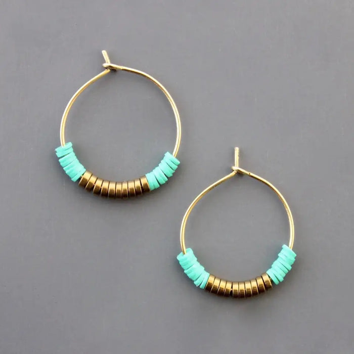 Green and Gold Small Gold Plated Hoop Earrings