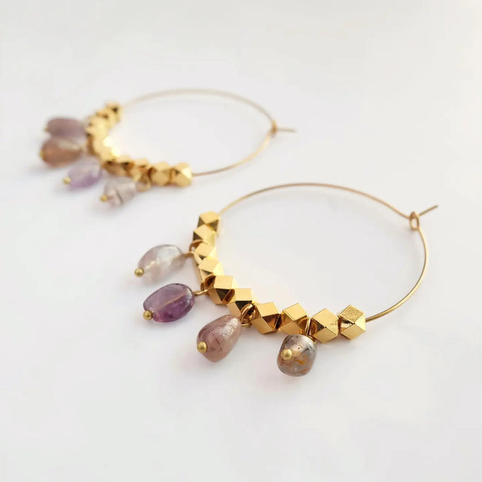 Gemstone Beaded Hoop Earrings