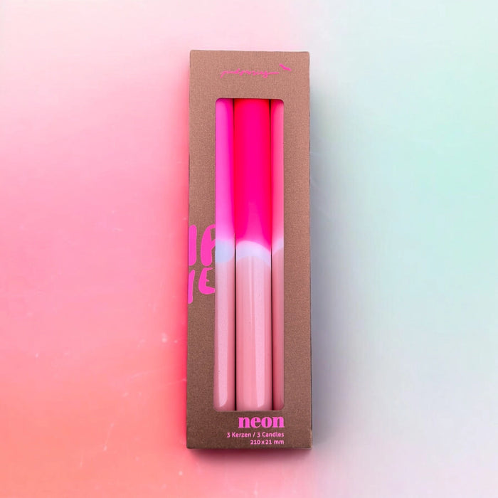 Dip Dye Neon Candles Set of 3 Cherry Glow