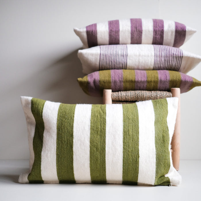 Oversize Stripe Wool Cushion Olive