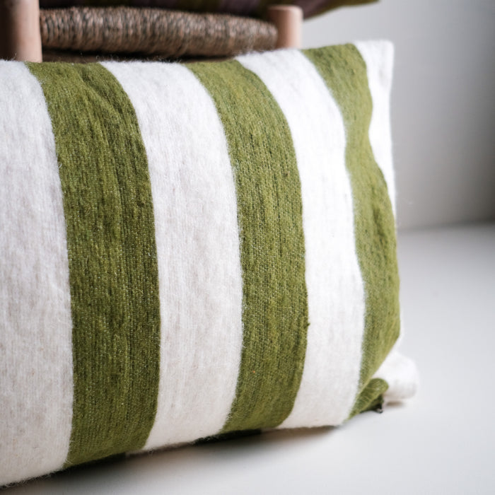 Oversize Stripe Wool Cushion Olive