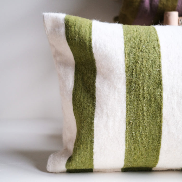 Oversize Stripe Wool Cushion Olive