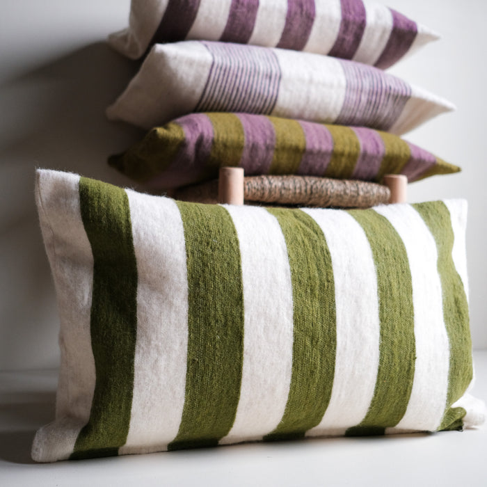 Oversize Stripe Wool Cushion Olive