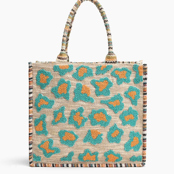 Luxe Leopard Beaded Tote Bag